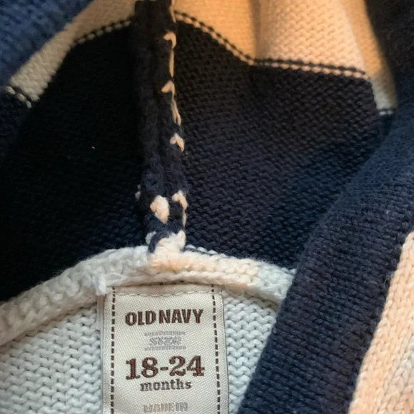 Old Navy Blue and White Striped Footie One Piece with Hood - Picture 4 of 6